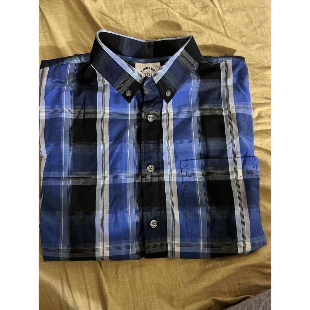 Dubinik Customized Version Men's‎ M Blue Plaid Button Down Shirt Casual